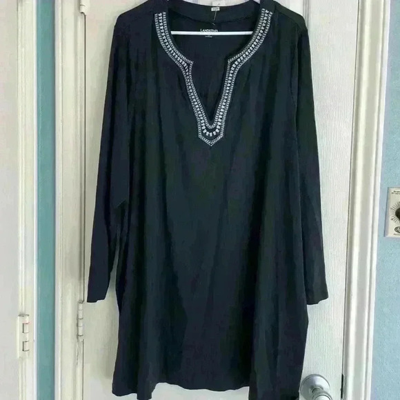 Land's End Black Dress with White Embroidered Neckline size 3X - Picture 1 of 5